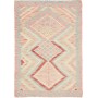 Tappeto Kilim Afghanistan Geometrico Rosa Pastello Azzurro Cielo 98x139 Cm