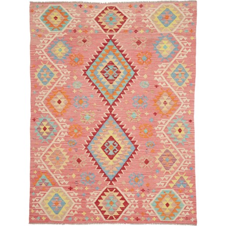 Tappeto Kilim Afghanistan Geometrico Rosa Celeste 152x202 Cm