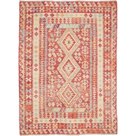 Tappeto Kilim Afghanistan Geometrico Rosso Crema 173x230 Cm
