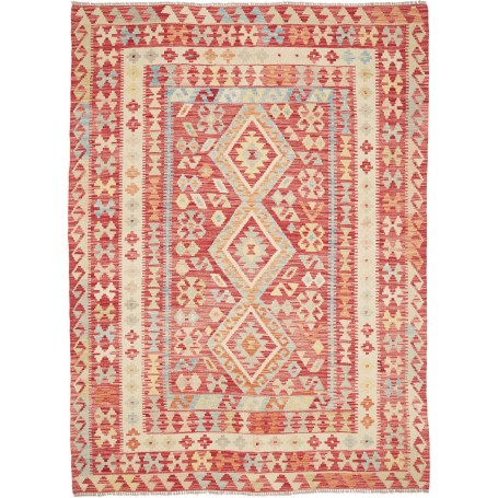 Tappeto Kilim Afghanistan Geometrico Rosso Crema 173x230 Cm