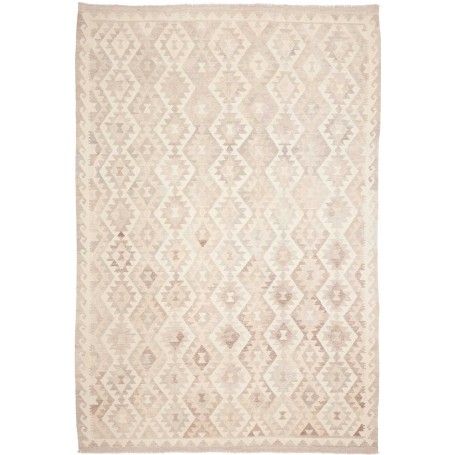 Tappeto Kilim Afghanistan Geometrico Beige Tortora 200x296 Cm