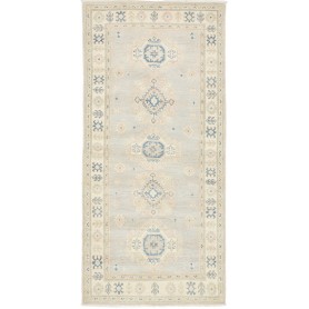 Tappeto Kazak Afghanistan Geometrico Grigio Chiaro Beige 92x192 Cm