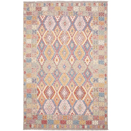 Tappeto Kilim Afghanistan Geometrico Multicolore Grigio 203x304 Cm