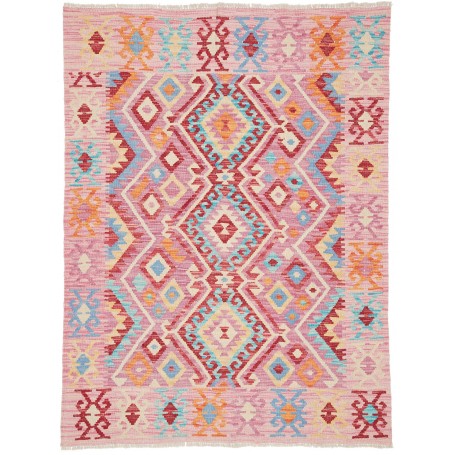 Tappeto Kilim Afghanistan Geometrico Rosa Multicolor 131x175 Cm
