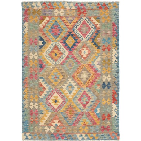 Tappeto Kilim Afghanistan Geometrico Blu Rosa 126x180 Cm